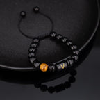 FRG Initials Bracelets for Men Letter Link Handmade Natural Black Onyx Tiger Eye Stone Beads Braided Rope Meaningful Bracelet - style: Braided rope-I