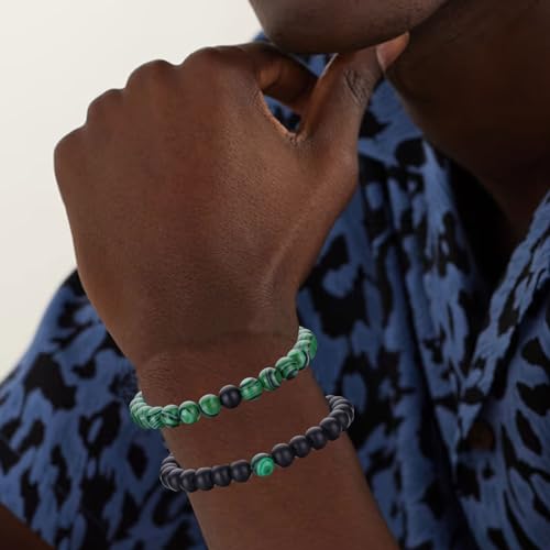 RANKEEF Tiger Eye Bracelet For Men 8MM Natural Stone Stretch Adjustable Black Crystal Beaded Bracelet for Men Women Gifts - color: 2,green,black