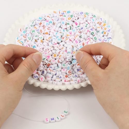 600pcs Acrylic Letter Beads Alphabet Multicolor Letters White Round Bead, 4x7mm, for Friendship Bracelets and Gifts Souvenir Jewelry Making - color: Multicolor Letter White Bead