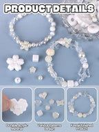 Acrylic Pastel Beads for Jewelry Making, Kalolary Colorful Bow Butterfly Flower Kawaii Plastic Candy Heart Cute Macaroon Aesthetic Beads for Bracelet Necklace DIY Supplies (White) - color: White