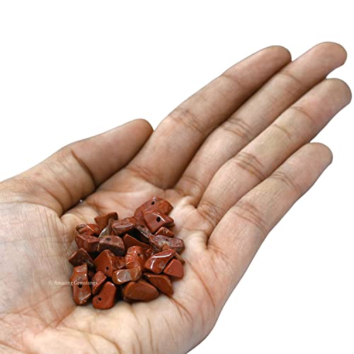Red Jasper Pre Drilled Natural Crystals Crushed Chips Beads for Jewelry Making, DIY Handmade Healing Crystals (25 Inch Strand) - color: Red Jasper