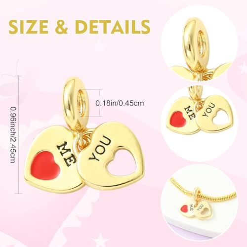 Charms for Jewelry Making Real 18K Gold Plated Dangle Charms Large Hole European Brass Pendant for Bracelet Necklace Women Gift - style: Heart