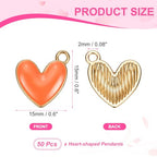 MECCANIXITY Enamel Alloy Heart Charm, Valentine Heart Pendants Love Jewelry Making Charm for DIY Necklace Bracelet Earrings Keychain - color: Orange