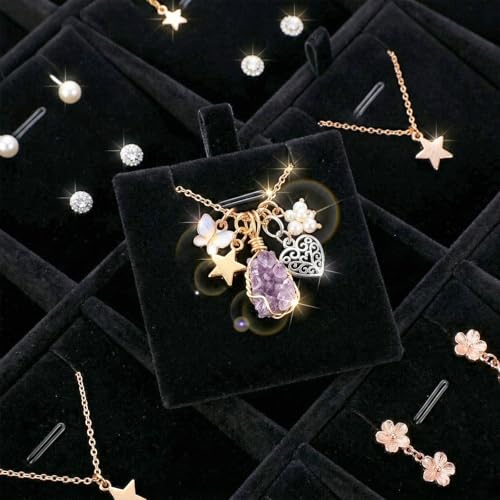 2 Pcs 24 Grid Stackable Jewelry Organizer Tray with Removable Dividers Ice Velvet Jewelry Display Showcase Tray for Necklace Earring Ring Bracelet Holder (Black Velvet) - color: Black Velvet