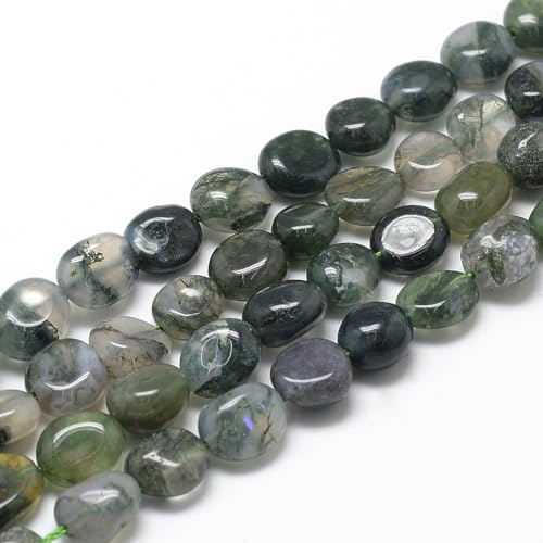 30-45Pcs/Strand Natural Moss Agate Beads 15.7" Irregular Nuggets Stone Beads 8-15mm Gemstones Loose Spacer Bead for DIY Bracelet Necklace Jewelry Making Crafting - color: Moss Agate