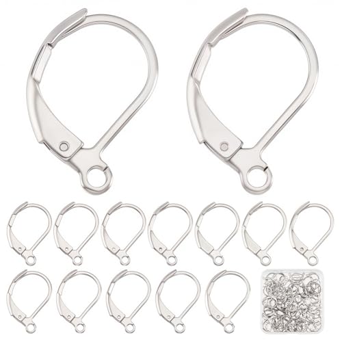 SUNNYCLUE 1 Box 100Pcs Leverback Earring Hooks 304 Stainless Steel Earwires Earrings Hook Bulk with Loop Leverbacks Ear Lever Back for Jewelry Making Findings Ear Backs Closed Clasps - color: 100pcs Stainless Steel Leverback Earwires