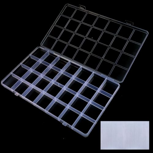 qiipii 1Pcs 28-Grid Clear Plastic Organizer White Fixed Compartment Storage Box for Rhinestones Beads, Earrings Art DIY Craft Jewelry, Diamond Accessories Small Parts, Items (8.82"L x 5.12"W x 0.6"H) - color: 28 Grids, size: 1 Pcs