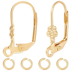 Beebeecraft 20Pcs Leverback Earring Findings 18K Gold Plated Brass French Hooks Flower Pattern Dangle Ear Wire with Jump Ring for Jewelry Making - color: Gold