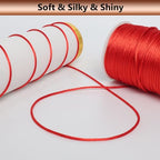 LUSTEMBER 2 mm x 330 Feet Satin Nylon Cord, Silky Smooth Nylon String for Jewelry Making Bracelet Necklaces Beading Thread Rattail Macrame Kumihimo Chinese Knot Craft - size: Red
