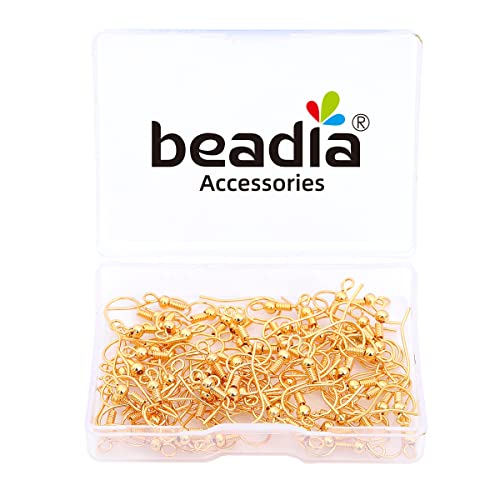 BEADIA 18K Gold Plated Earring Hooks 18x18mm 80pcs with Beads for Jewelry Making Findings - size: Hooks 1# 18x18mm