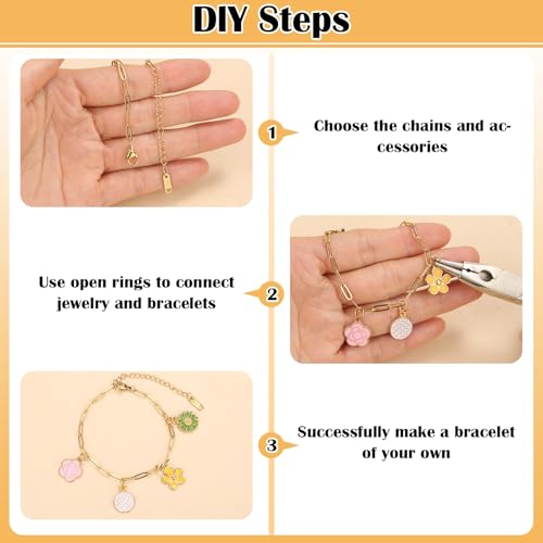 Comkrivy 128 Pcs Charm Bracelet Necklace Kit, 18K Gold & Silver Plated Chains, Adjustable Charm Bracelet Chain Necklace Set for DIY Jewelry Making, Includes 100 Pcs Open Jump Rings