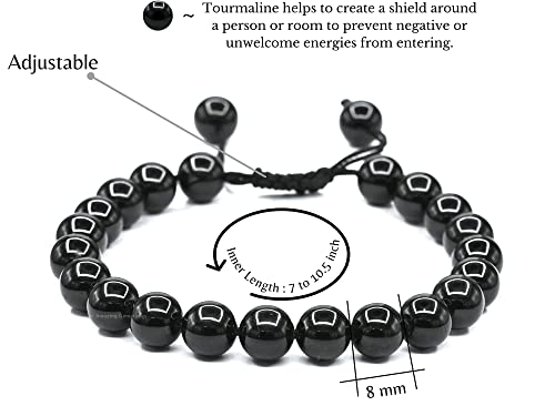 Amazing Gemstone Black Tourmaline Bracelet for Women Men's Gifts - Protection Healing Crystal Bracelet - 8mm Gemstone Beaded Adjustable Bracelet Pulseras Para Hombres Mujer Stocking Stuffers - color: Black Tourmaline