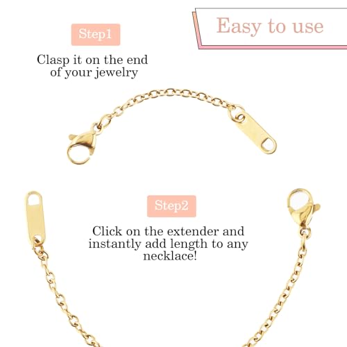 Mabor 9Pcs Necklace Extender, Jewelry Extenders for Necklaces, Rose Gold Stainless Steel Jewelry Chain Extenders for Necklace Bracelet Anklet (Gold, Silver, Rose Gold, 5.9inch/3.9inch/2inch)
