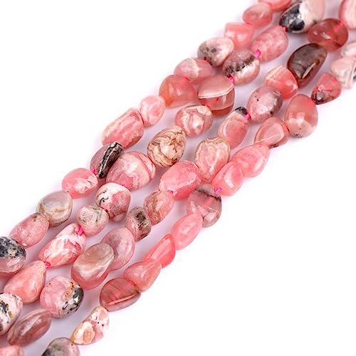 HAAMIIQII Natural Argentina Rhodochrosite Pebble Stone 5-8mm Small Irregular Freeform Tumbled Loose Gemstone Beads for Jewelry Making Strand 15 Inch (45-50pcs) - color: Argentina Rhodochrosite
