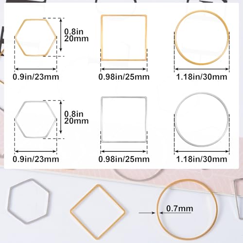 PAGOW 24 pcs Earring Beading Hoop, Hypoallergenic Hexagon Square Round Beading Hoops for Jewelry Making, Earrings Beading Hoop Bulk for DIY Crafts Accessories Supplies (Gold, Silver) - color: 24pcs,hexagon,square,round