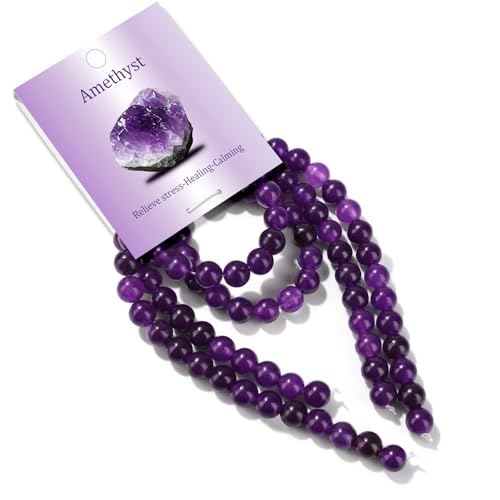 100PCS 8mm Natural Amethyst Beads Gemstone Round Loose Beads for Jewelry Making Chakra Crystal Stone Beads for Bracelets Necklace Earrings Making Supplies (100pcs/Strand) - color: Amethyst, size: 100PCS
