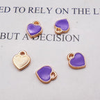 200 pcs Tiny Heart Enamel Charm Gold Plated Alloy Love Pendant Bracelet Earring Keychain Jewelry Crafts 6x8mm - color: Purple