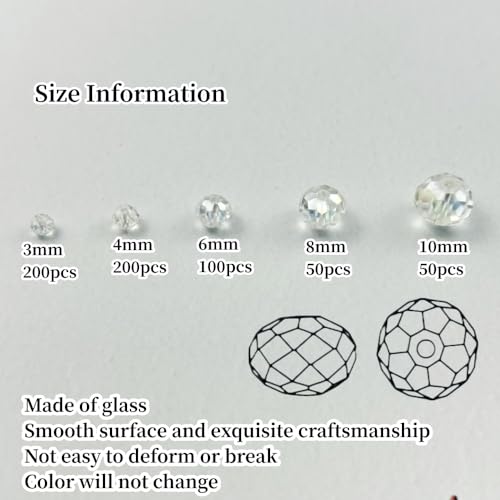 600pcs Crystal Glass Beads 3mm 4mm 6mm 8mm 10mm Rondelle Faceted Crystal Beads Spacer Beads for Necklace Bracelet Earrings DIY Jewelry Crafts Making Supplies(Clear AB) - color: Clear AB