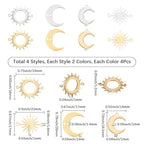SUNNYCLUE 1 Box 32Pcs 8 Styles Moon Connector Charms Sun and Moon Charms Bulk Gold Silver Stainless Steel Hollow Crescent Connectors Pendants for Jewelry Making DIY Links Craft Supplies Earrings