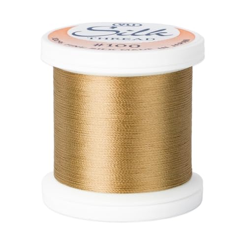 YLI Threads Silk Thread – 100 wt Fine Japanese Silk for Appliqué, EPP, and Quilting - Dull Gold - color: Dull Gold