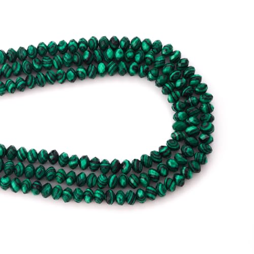 Faceted 4x6mm Natural Malachite Stone Rondelle Spacer Gemstone Beads Loose Semi Gemstone Beads for Jewelry Making - color: Malachite