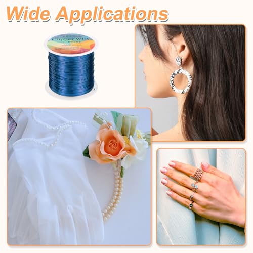 HARFINGTON Wire 203ft Length 24 Gauge Copper Craft Jewelry Wrapping Wire Tarnish Resistant Beading for Jewelry Making Supplies Crafting, Blue - color: Blue