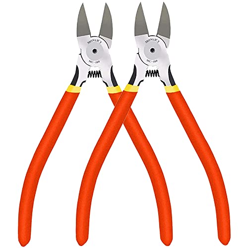 2 Pack Wire Cutters MC-180, Ultra Sharp 6 inch Precision Flush Side Cutters with Longer Cutting Edge, Powerful Heavy Duty Pliers, Ideal for Cables, Wires, Zip Ties, Electrical & Most Cut Needs - color: 6"- Pack 2
