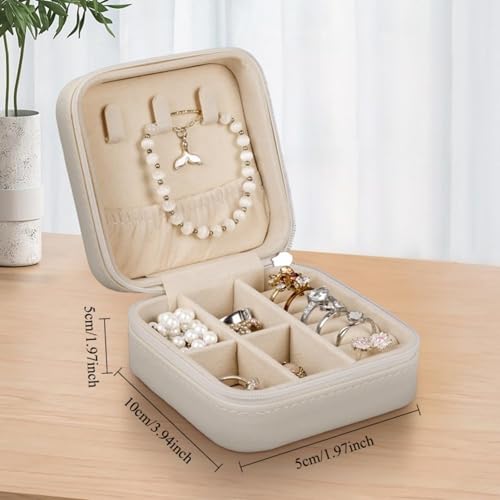 Small Travel Jewelry Box, PU Leather Portable Organizer with Compartments for Earrings, Rings, Necklaces, Mini Storage Case for Women and Girls, Bridesmaid Gift