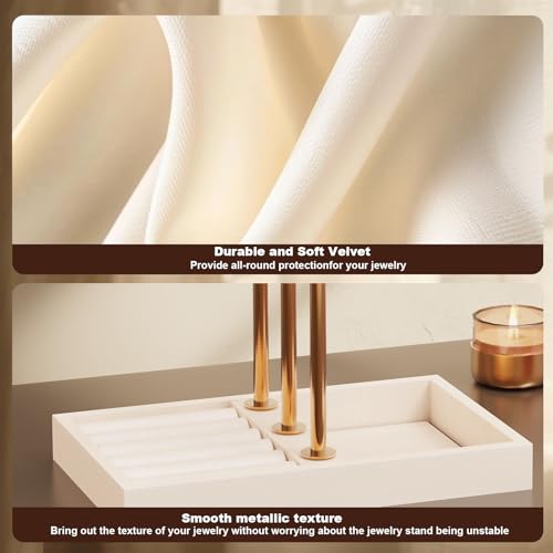 Abiglifty 3 Tier Necklace Holder Display, Jewelry Organizer, Jewelry Stand, Bracelet Display, Necklace Organizer, Bracelet holder, Jewelry Display for Necklace, Watches, Rings, Beige - color: Beige