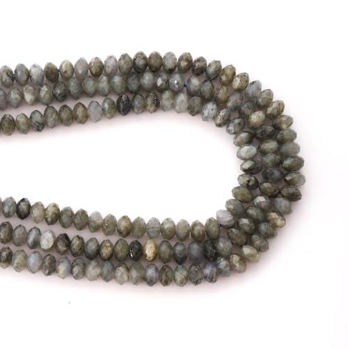 Faceted 4x6mm Natural White Labradorite Stone Rondelle Spacer Gemstone Beads Loose Semi Gemstone Beads for Jewelry Making - color: White Labradorite