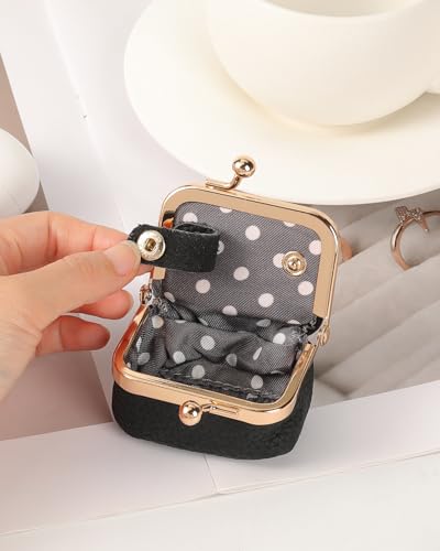 COOLYOUTH Leather Mini Jewelry Box Travel Jewelry Case Portable Small Coin Purse with Kiss Lock (Black) - color: Small-Black
