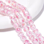 7.5×10mm 50pcs White Pink Flower Faceted Lampwork Glass Beads for Jewelry Making, Flat Round Handmade Murano Beads for Bracelets, Crafts, Friendship Bracelet Kit, Rosary Making - color: White Pink Flower