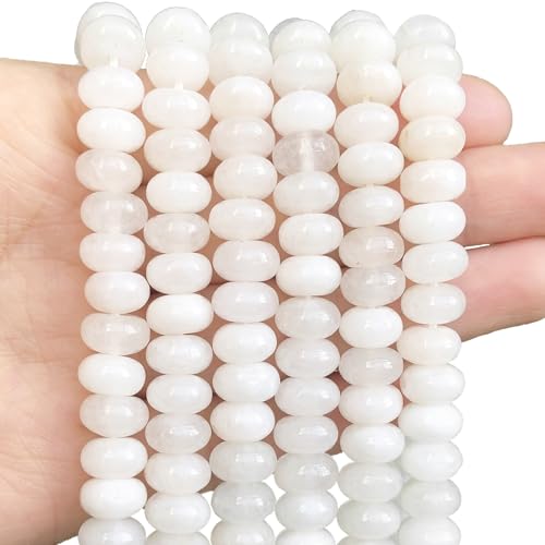 Songxi 5x8mm Natural White Jade Stone Rondelle Beads, 75 PCS Spacer Round Abacus Beads for Jewelry Making, Gemstone for Bracelet Necklace, Arts and Crafts - color: White Jade