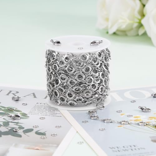 KYUNHOO 4.3 Yard Silver Craft Chains for Jewelry Making Hollow Circle Chain Links with Jewelry Connectors for Handcraft DIY Finding Supplies - color: Circle Steel