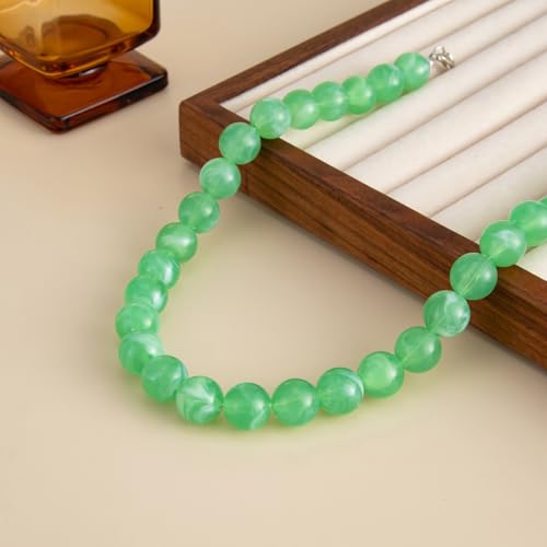 Caiyao Handmade Adjustable Acrylic Round Beaded Choker Necklaces Bohemia Colorful Resin Geometric Beads Statement Necklace for Women Men Costume Party Summer Vacation Jewelry Gifts
