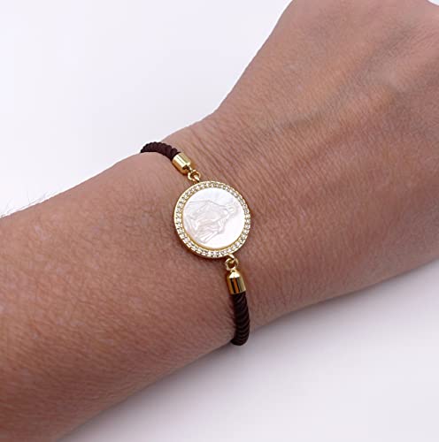 Mother of Pearl Virgin Mary Adjustable Bracelet Catholic Gifts for Women