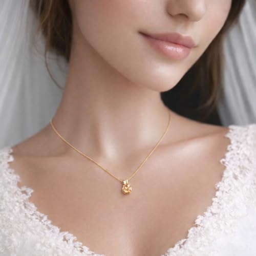 Mariell Cubic Zirconia Crystal Pendant Necklace for Women, 2 Carat 8mm CZ, for Brides, Wedding, Mother's Day Jewelry Gift - color: Champagne