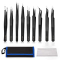 YHYZ 9PCS Precision Tweezers Set, Premium Anti-Static Stainless Steel Precise Tweezers (Fine, Curved, Flat), for Craft, Electronic, Soldering, Model, Hobby, Jewelry Making, Laboratory - style: 9pcs with case, V1
