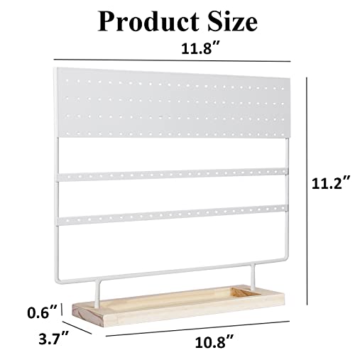 Earring Holder Organizer Stand - Earrings Display Rack 144 Holes Jewelry Holder Tower with Wooden Tray for Earrings Rings White - color: White