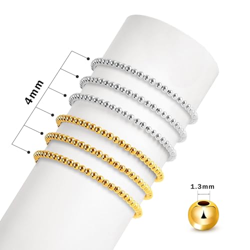 1200Pcs 4mm Round Beads Spacer Beads Smooth Loose Ball Beads for DIY Bracelet Jewelry Making Craft, Silver & Gold - color: Silver & Gold, size: 4mm