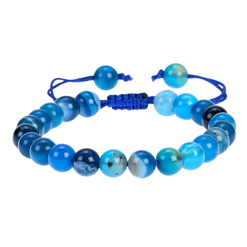 ANAYA AGATE Energy Protection Crystal Handmade Adjustable Bead Bracelet Perfect for Men, Women’s Christmas Gift - Gemstone Healing Stretch Bracelet Pulsera Para Hombre Mujer Stocking Stuffer - color: Lace Agate Blue