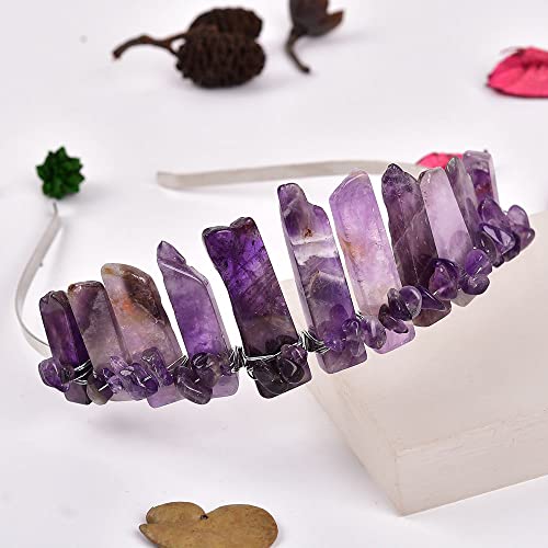 JIC Gem Amethyst Crystal Crown Raw Quartz Headband Handmade Tiara Natural Stone Headpiece Women Girls for Wedding Parties - color: Amethyst