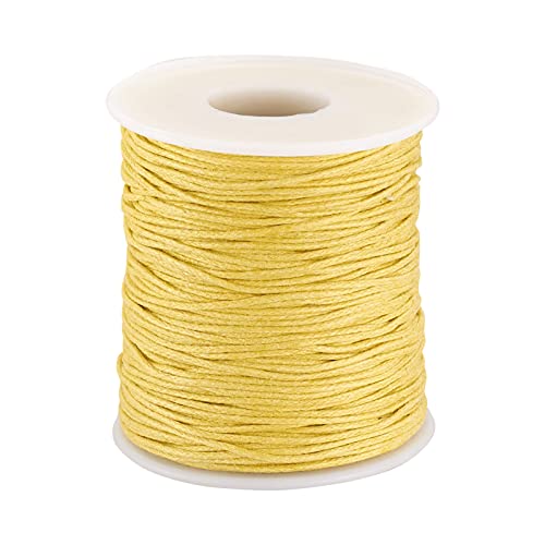 100 Yards Waxed Cotton Round Cord Threads Gold Braided Beading Cord Strings Bracelet Necklace Wire 1mm(0.04 inch) with Spool for DIY Sewing Jewelry Crafts Making Macrame Supplies - color: Gold, size: 1mm