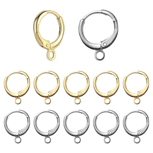 60pcs 18K Gold and Silver Filled Hoop Huggie Earring Hooks,Hypoallergenic Dangle Tarnish Resistant Gold Lever Back Earring Hooks Earwire for Jewelry Making Supplies (Mix Color)