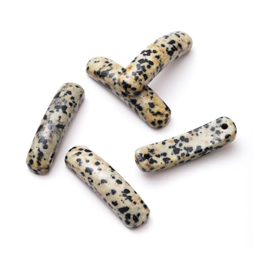 5PCS Natural Dalmatian Stone Rectangle Curved Beads Gemstone Pendants Connectors for DIY Bracelet Neclace Jewelry Making - color: Dalmatian