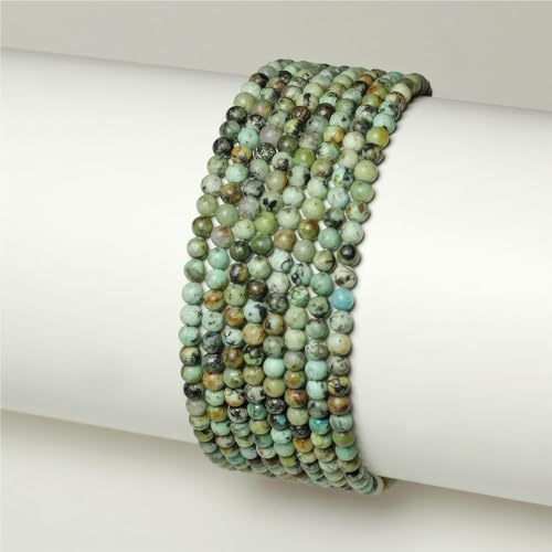 MJDCB 225pcs Natural Small Stone Beads 3mm African Turquoise Round Smooth Loose Gemstone Bead for Jewelry Making Bracelets Earrings Necklaces Accessories - color: African Turquoise