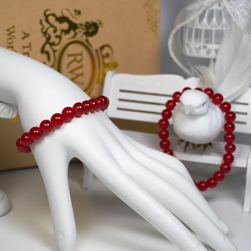 Jabrand 145pcs Glass Beads, 8mm Glass Beads for Barcelet and Jewelry Making DIY Crafts (Red) - color: Red