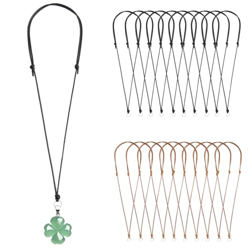 20 Pcs Necklace Cord for Pendant Necklace String Adjustable Knotted Handmade Craft Choker with Metal Ring for Hanging Pendants Rope, Black Necklace Cord - color: Black and Brown