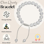Amazing Gemstone Clear Quartz Bracelet, Gifts For Men & Women - Protection Healing Crystal Bracelet - 8mm Gemstone Beaded Adjustable Bracelet, Pulseras Para Hombres Mujer Stocking Stuffers - color: Clear Quartz