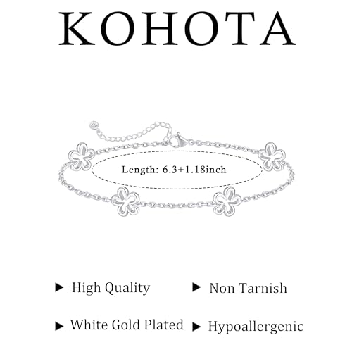 KOHOTA Silver Gold Bracelets for Women Trendy 14K Gold Plated Bracelet for Women Non Tarnish Dainty Stackable Clover Flower Heart Butterfly Diamond CZ Charm Station Bracelets Stack Jewelry Gifts - color: B: Flower-Silver